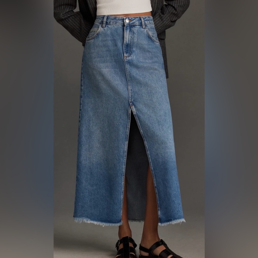 PILCRO The Madi Front-Slit Denim Skirt